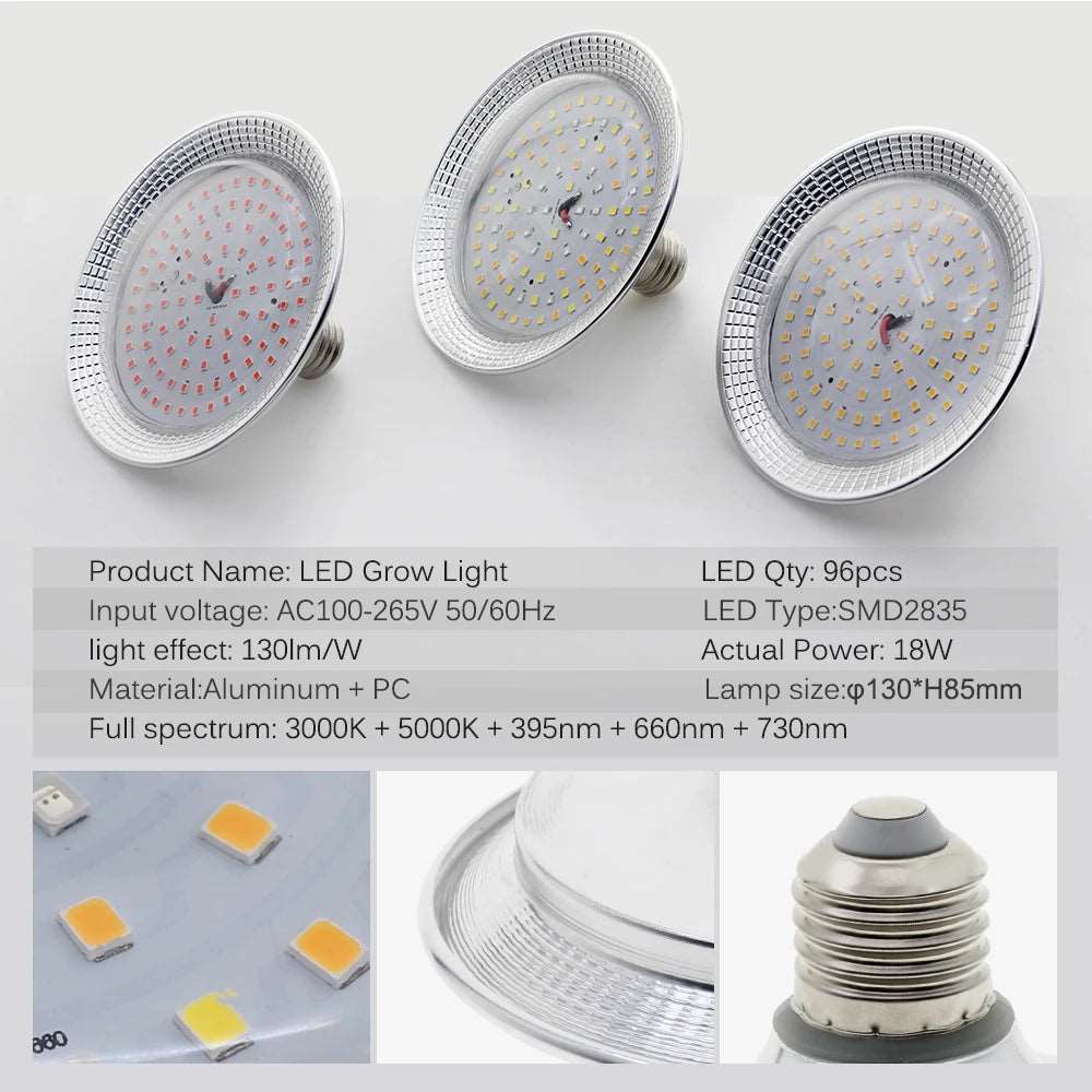 E27 18W Full Spectrum LED Grow Light