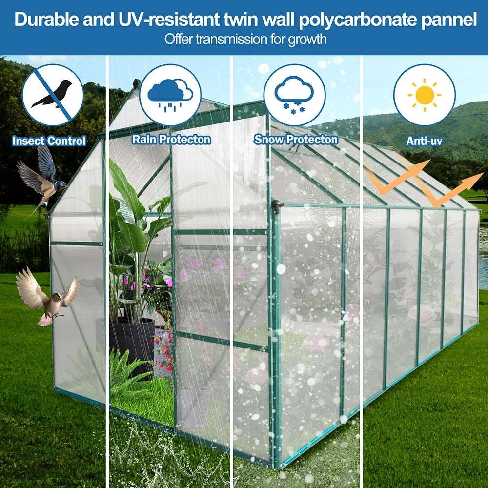 Raised Base and Anchor Aluminum Heavy Duty Polycarbonate Greenhouse