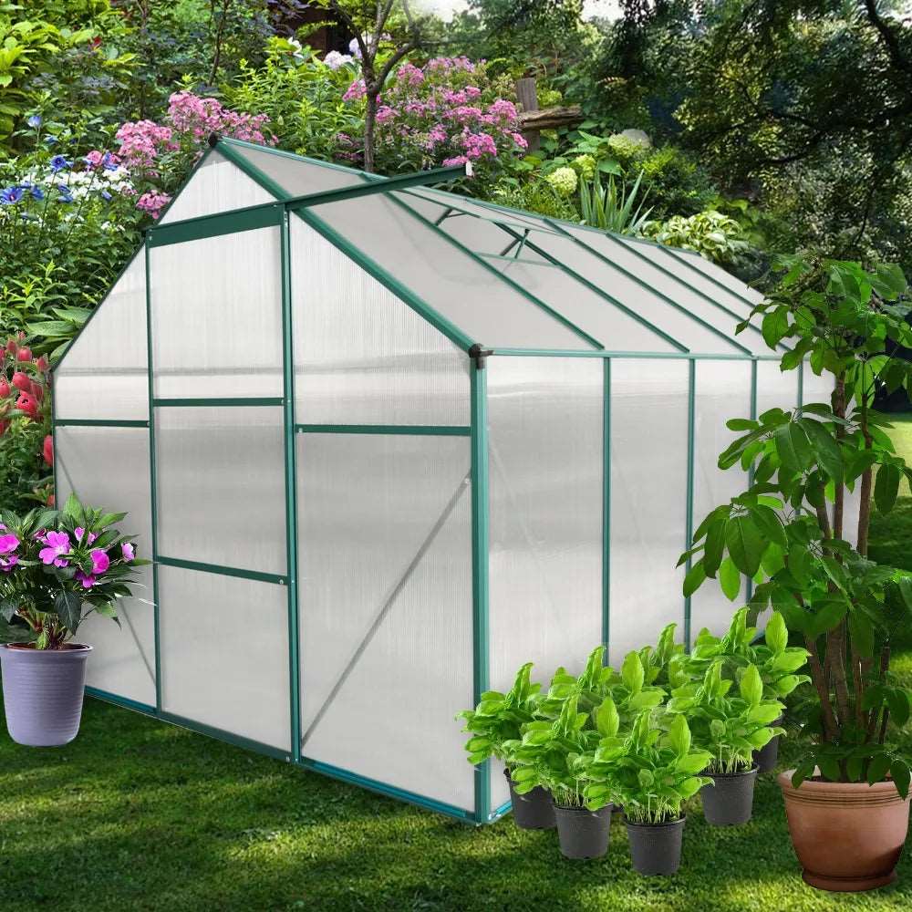 Raised Base and Anchor Aluminum Heavy Duty Polycarbonate Greenhouse