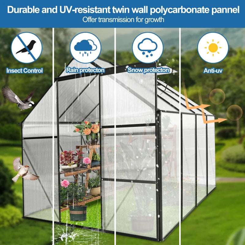 Anchor Aluminum Heavy Duty 6x8 FT Polycarbonate Greenhouse high-qualit