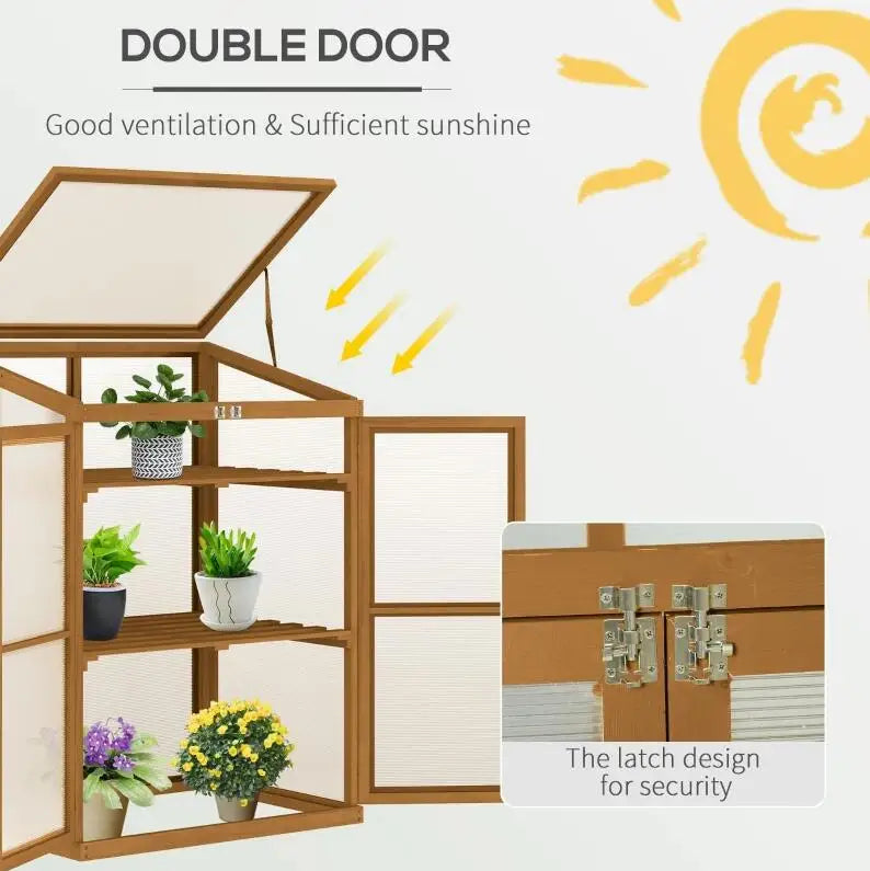 Wooden Cold Frame Greenhouse, Mini Planter Box, 30" L x 24" W x 44" H, Brown