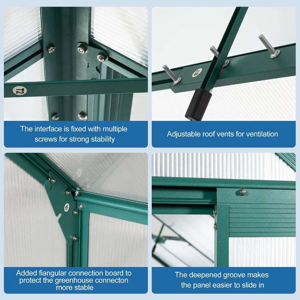 Raised Base and Anchor Aluminum Heavy Duty Polycarbonate Greenhouse